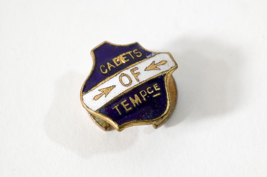 Temperance cadet's badge.Photographed on a white background.