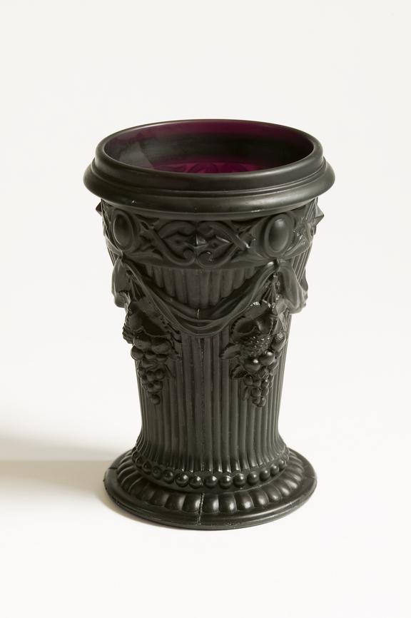 Pressed black glass vase made by John Derbyshire, Salford, c