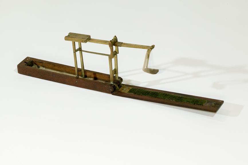 Folding coin balance enclosed in wooden box, c. 1800