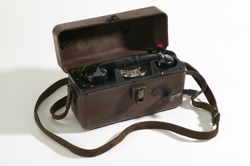 Wind-up telephone tapper in carrying case, made in around 1950