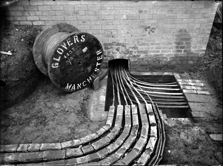 Works photographic negative of cable runs, Stalybridge