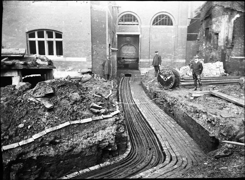 Works photographic negative of cable runs, Stalybridge