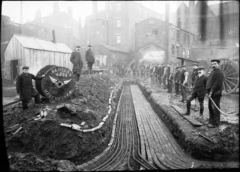 Works photographic negative of cable runs, Stalybridge