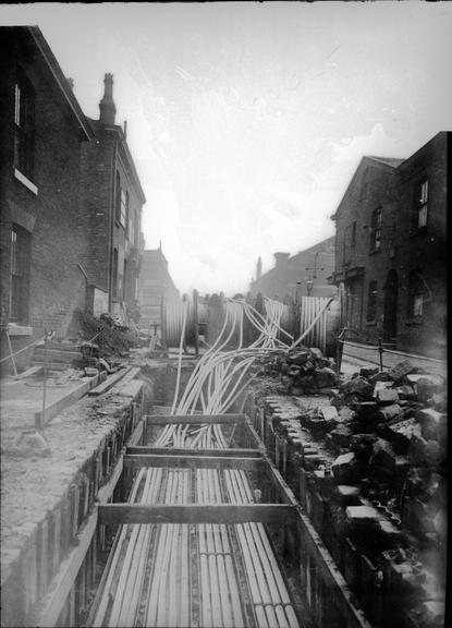 Works photographic negative of cable laying, Manchester