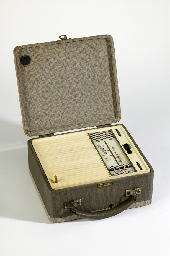 Portable valve radio, made by Ferranti Ltd, Moston, c.1954