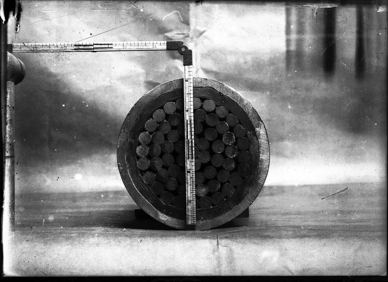 Works photographic negative of cross-section of 5 inch cable