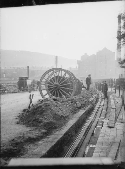 Works photographic negative of cable laying, Todmorden