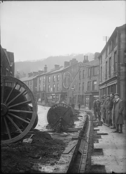 Works photographic negative of cable laying on bridges