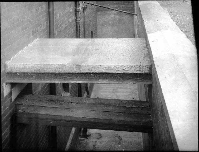 Works photographic negative of entrance to basement, Todmorden