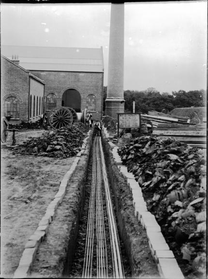 Works photographic negative of cables in troughing