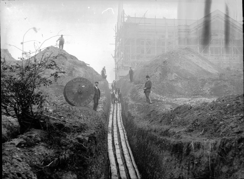 Works photographic negative of cable laying