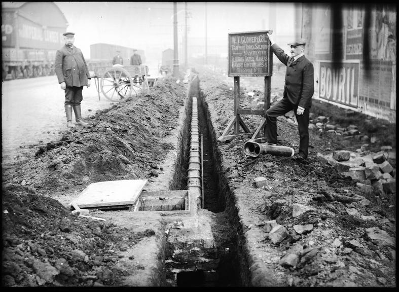 Works photographic negative of cables laid in conduit