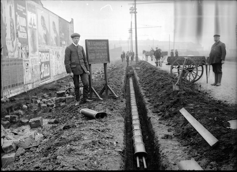 Works photographic negative of cables laid in conduit