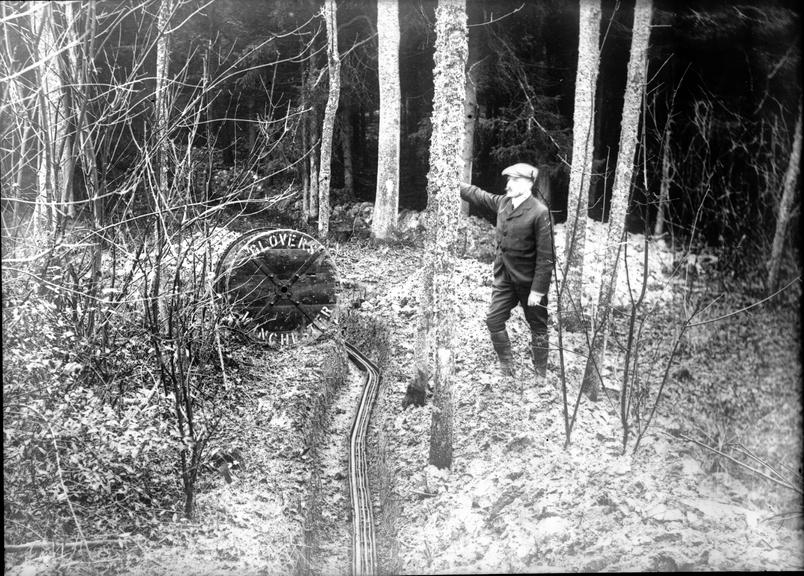 Works photographic negative of cable laying