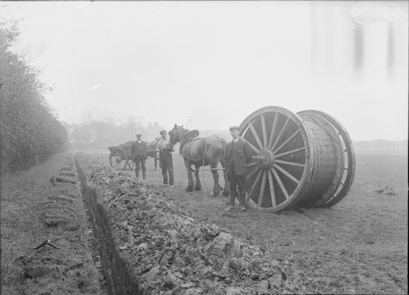 Works photographic negative of cable laying