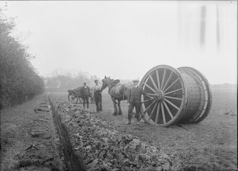 Works photographic negative of cable trench