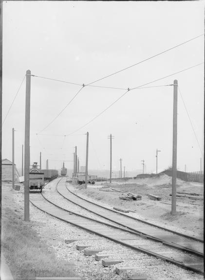 Works photographic negative of electrified railway siding