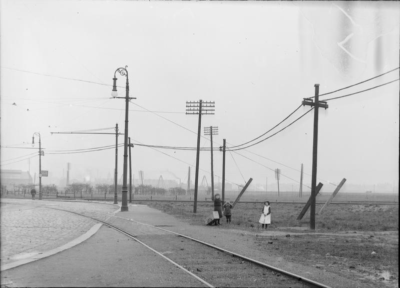 Works photographic negative of feed to overhead cables, Trafford Park