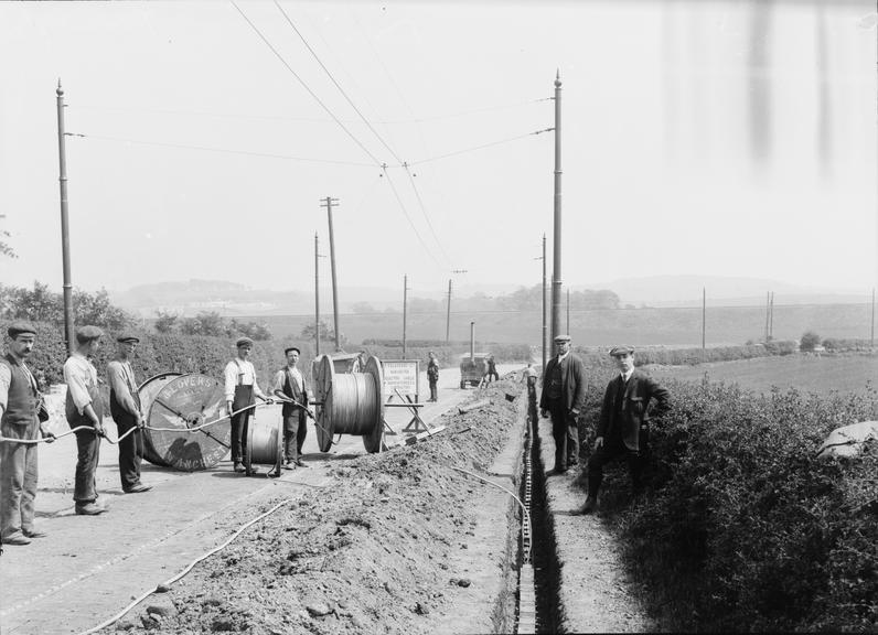 Works photographic negative of cable laying, Paisley