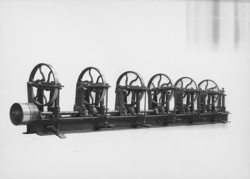 Works photographic negative of bobbin and winding machine