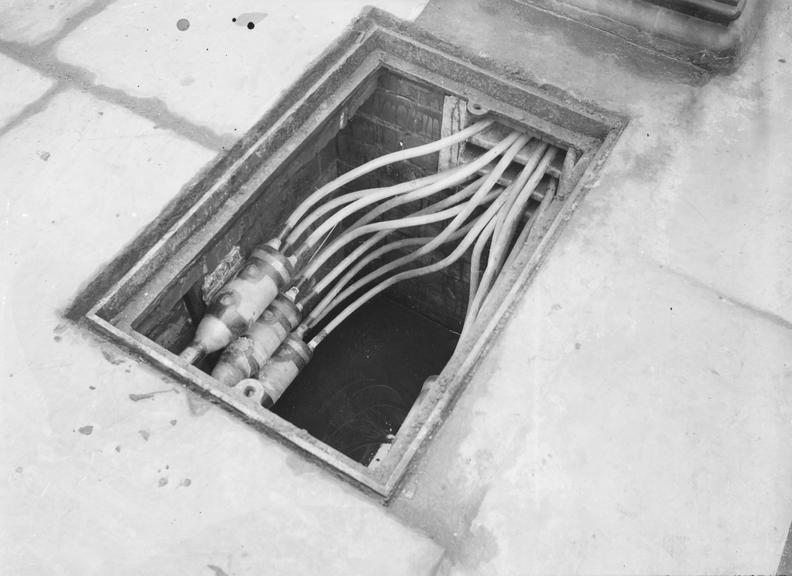 Works photographic negative of manhole with sleeve joints