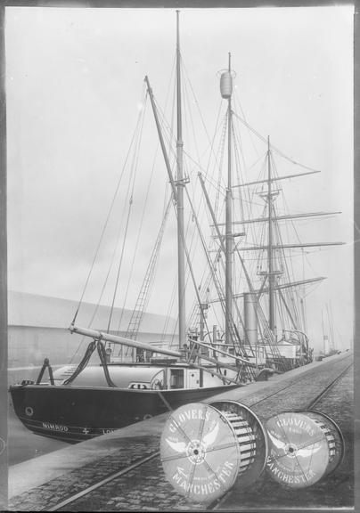 Works photographic negative of cable ship "Nimrod" at quayside