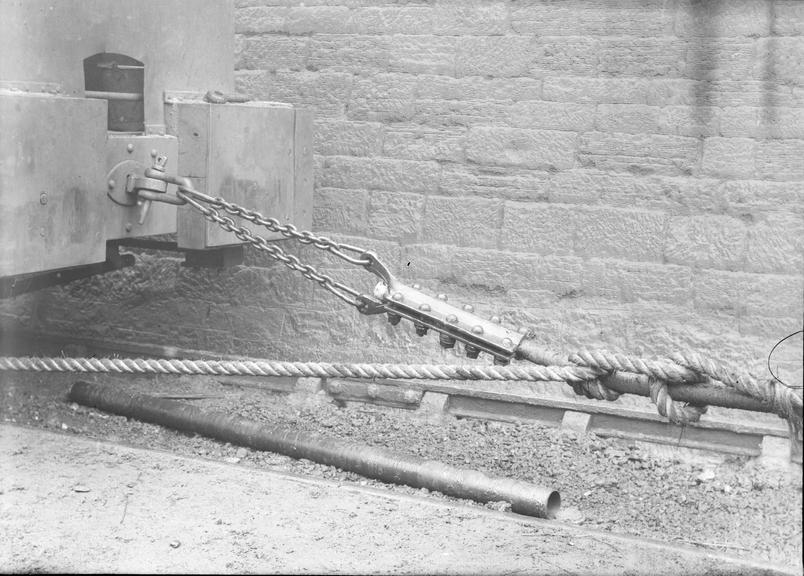 Works photographic negative of cable on locomotive