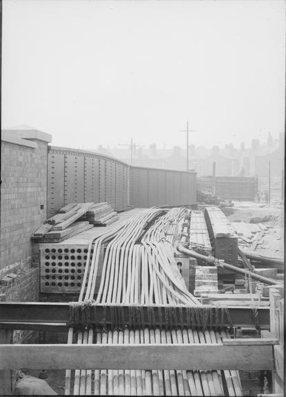 Works photographic negative of suspended cables, Salford