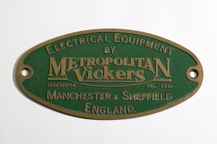 Metropolitan Vickers locomotive works plate