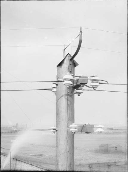 Works photographic negative of overhead wires