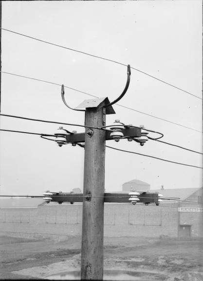 Works photographic negative of overhead wires