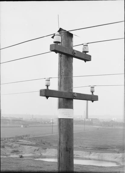 Works photographic negative of overhead wires