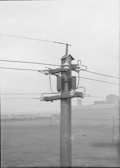 Works photographic negative of overhead wires