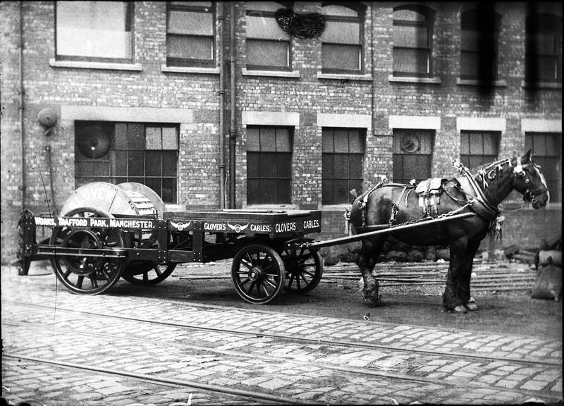 Works photographic negative of a horse drawn cable carriage