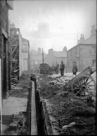 Works photographic negative of trough in trench, Accrington