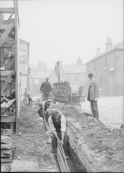 Works photographic negative of cable laying, Accrington