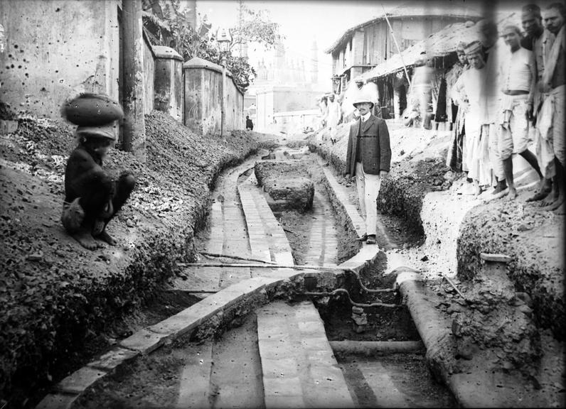 Works photographic negative of cables in troughing