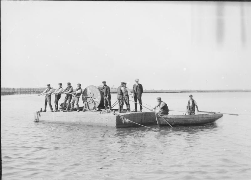 Works photographic negative of raft on canal