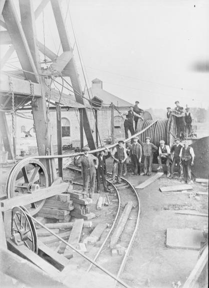 Works photographic negative of head of pit shaft