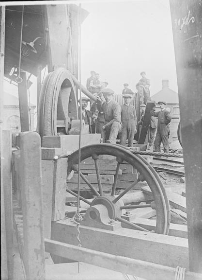 Works photographic negative of pulleys, Haunchwood Colliery