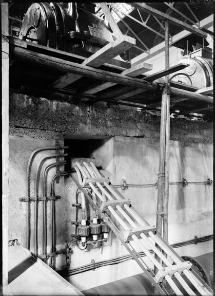 Works photographic negative of connections to machines