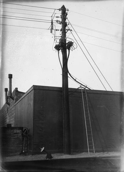 Works photographic negative of overhead transmission line