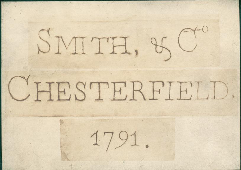 Works photographic negative of Founder's name, Smith & Co