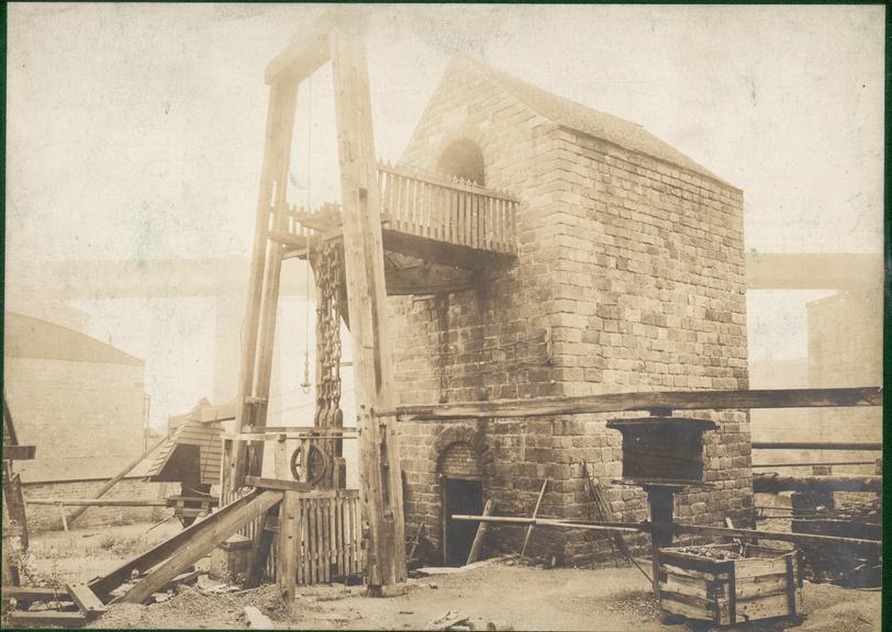 Works photographic negative of engine house and capstan