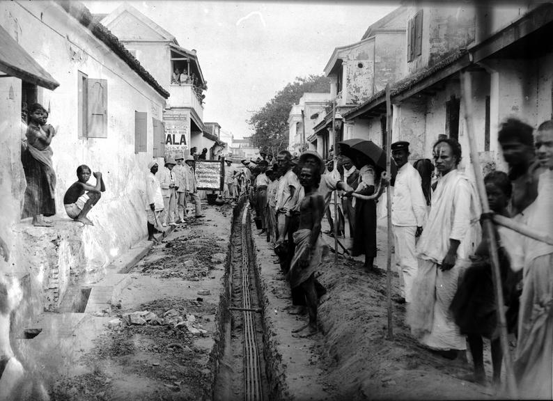 Works photographic negative of cable laying, Madras, India