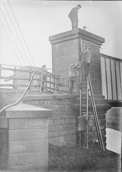 Works photographic negative of cable work on girder bridge