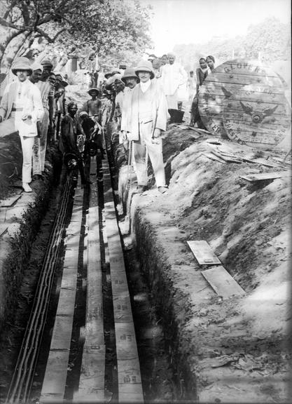 Works photographic negative of cables in road, Madras, India