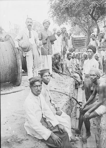 Works photographic negative of cable laying, Madras, India