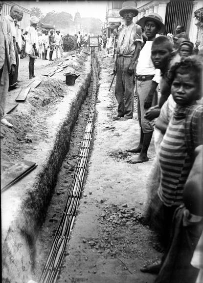 Works photographic negative of cable in troughing, Madras, India