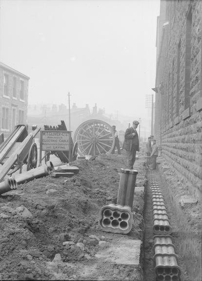 Works photographic negative of cable in conduit, Rawtenstall